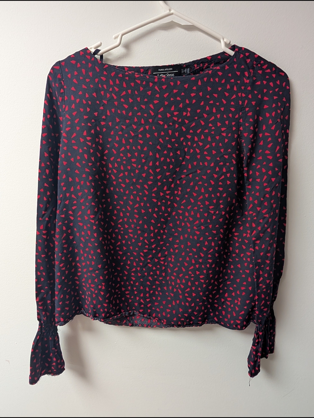Black Blouse with Red Triangle Print